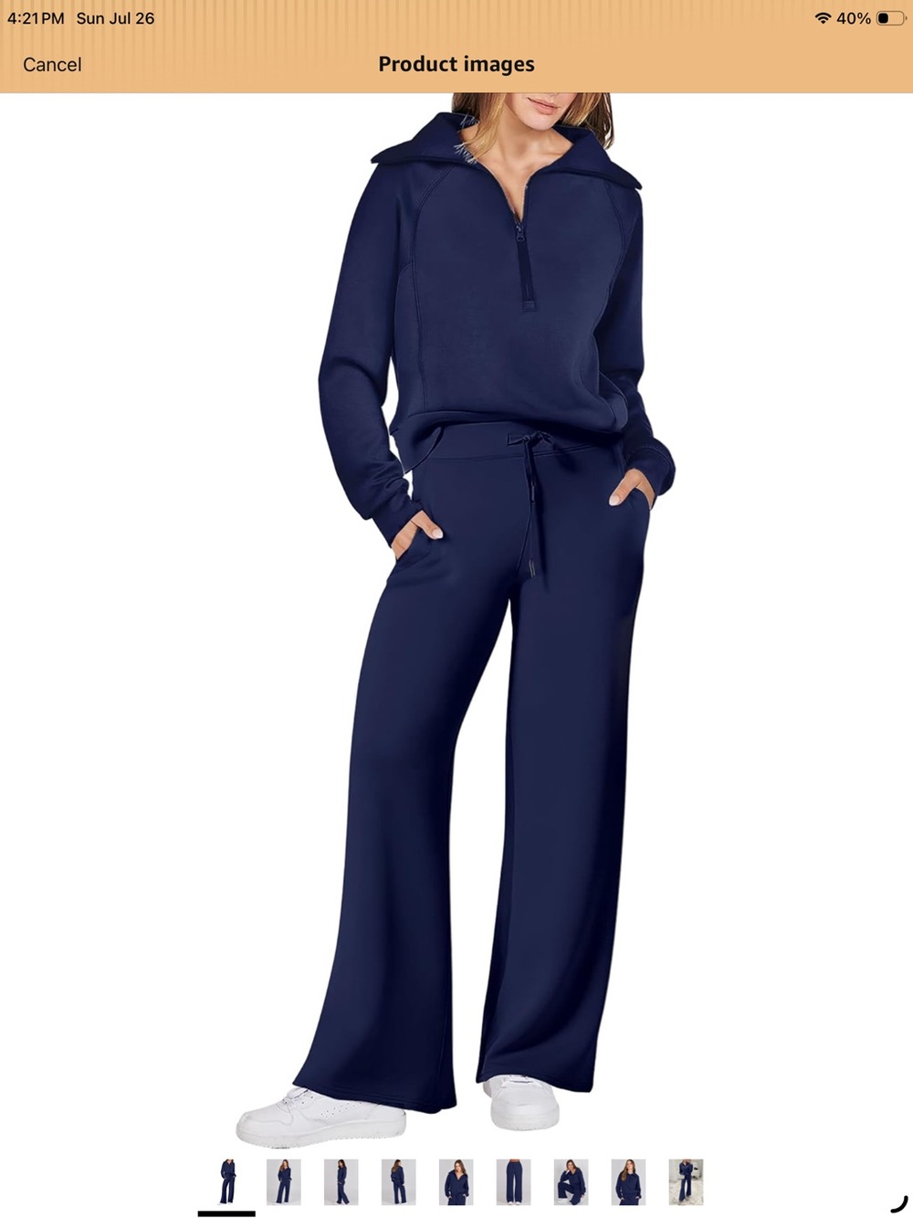 2 piece half zip sweatshirt and wide leg pants